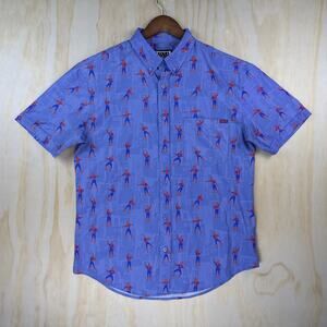 RSVLTS Men's Medium Marvel Spider-Man Pointing Meme Kunuflex Button Down Blue